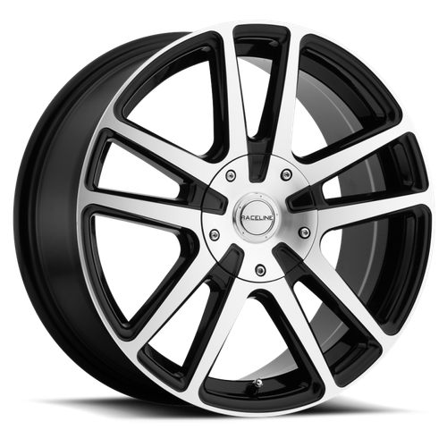 Raceline 145M Encore 16x7in / 5x108/5x114.3 BP / 40mm Offset / 72.62mm Bore - Black & Machined Wheel