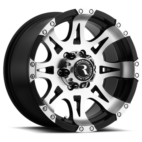 Raceline 982 Raptor 17x9in / 5x127 BP / 0mm Offset / 78.1mm Bore - Black & Machined Wheel