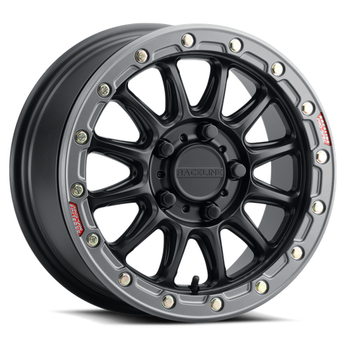 Raceline A14BG Alpha 15x7in/5x114.3 BP/25mm Offset/68mm Bore - Black & Gunmetal Ring Beadlock Wheel