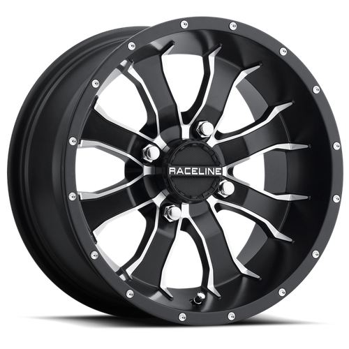 Raceline A77 Mamba 12x7in / 4x156 BP / 5mm Offset / 132.5mm Bore - Black & Machined Wheel