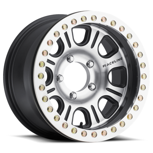 Raceline RT232 Monster 17x8.5in/5x114.3 BP/0mm Offset/83.82mm Bore - Black & Machined Beadlock Wheel