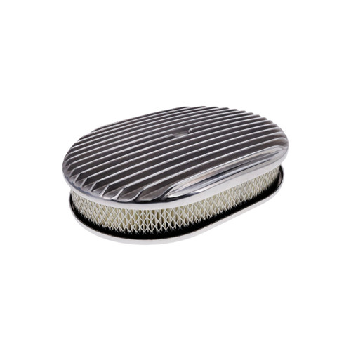 12″ X 2″ Full Finned Oval Aluminum Air Cleaner Kit, Paper Filter, Flat Base - Polished