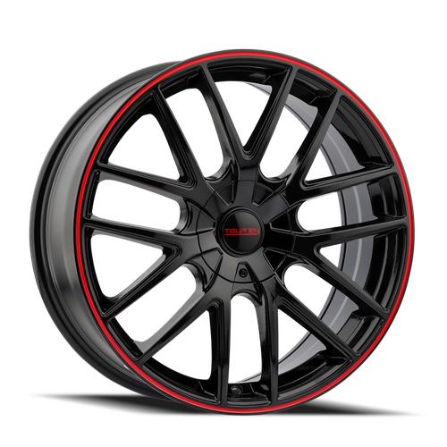 Touren 3260 TR60 17x7.5 / 5x108/114.3 BP / 42mm Offset / 72.62mm Hub Gloss Black w/ Red Ring Wheel