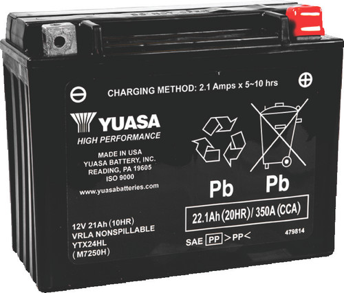 Yuasa YTX24HL Maintenance Free AGM 12-Volt Battery