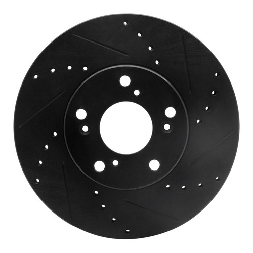 R1 06-15 Honda Civic Front Right Drilled & Slotted Black Brake Rotor