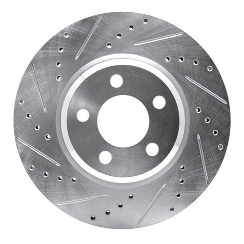 R1 09-23 Dodge Challenger Front Left Drilled & Slotted Silver Brake Rotor