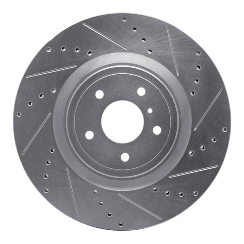 R1 09-20 Nissan 370Z Front Right Drilled & Slotted Silver Brake Rotor