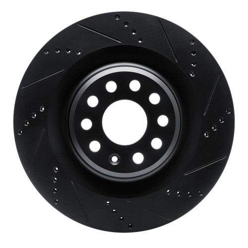 R1 12-21 Tesla Model S Rear Right Drilled & Slotted Black Brake Rotor