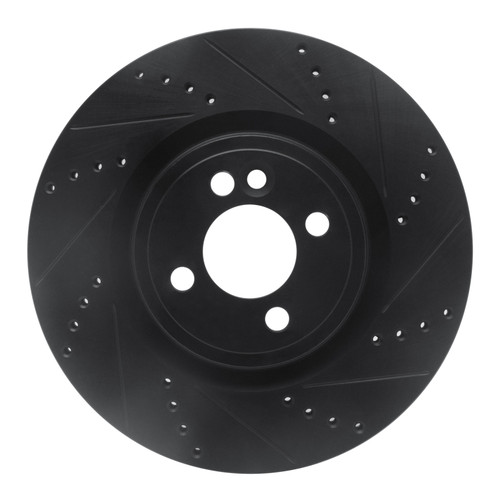 R1 09-14 Mini Cooper (Excl Clubman) Front Right Drilled & Slotted Black Brake Rotor