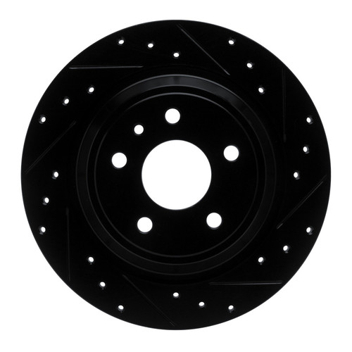R1 13-20 Ford Fusion Rear Right Drilled & Slotted Black Brake Rotor