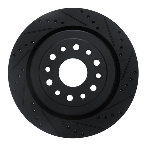 R1 19-25 Ram 1500 Rear Right Drilled & Slotted Black Brake Rotor