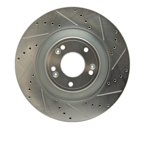 R1 11-17 Genesis G80 Front Right Drilled & Slotted Silver Brake Rotor