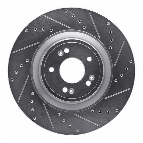 R1 18-20 Genesis G80 Front Right Drilled & Slotted Silver Brake Rotor
