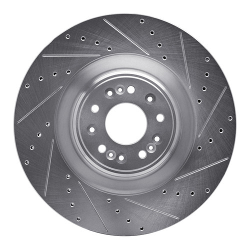 R1 17-22 Genesis G90 Front Right Drilled & Slotted Silver Brake Rotor
