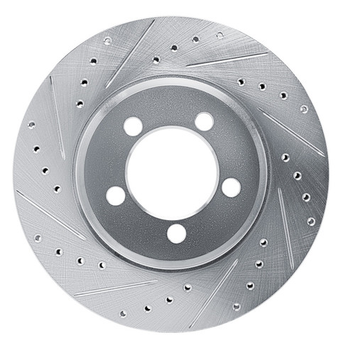 R1 65-66 Ford Custom 500 Front Left Drilled & Slotted Silver Brake Rotor