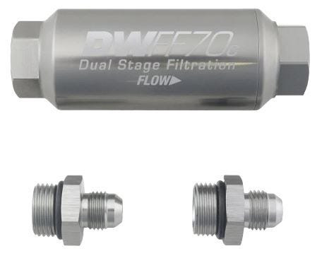 DEATSCHWERKS -6AN 10 MICRON 70MM COMPACT INLINE FUEL FILTER - 8-03-70C-010K-6