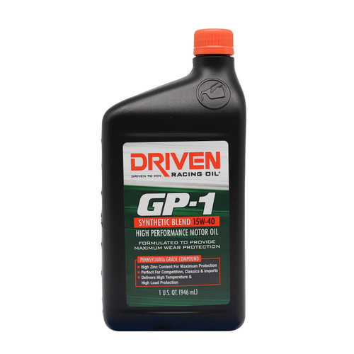Driven Racing Oil GP-1 SAE 15W-40 - Quart — 6 pack — product photo courtesy Driven Racing Oil