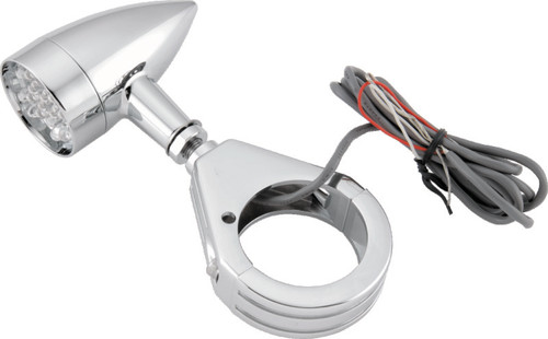 Bikers Choice Chrome Mini LED Turn Signals W/ 41 MM Clamp Universal Custom Pr
