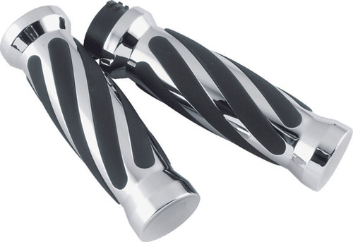 Bikers Choice 81-17 XL & Big Twin Dual Cable Chrome & Black Twisted Grips Pr