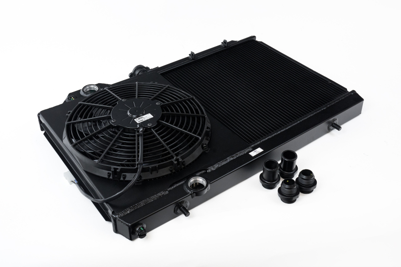 CSF 01-07 Mitsubishi Evo 7/8/9 Full-Slim Radiator w/12in Fan & Shroud/-16AN - Black