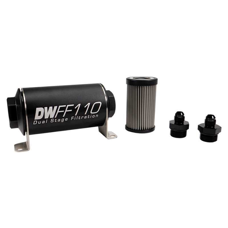 DeatschWerks Stainless Steel 6AN 40 Micron Universal Inline Fuel Filter Housing Kit (110mm)