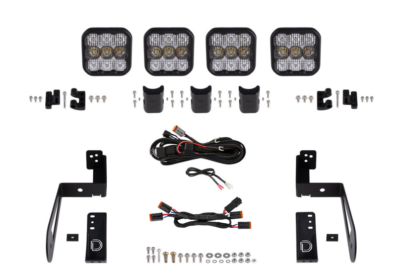 Diode Dynamics Jeep JK SS5 4-Pod CrossLink Grille Lightbar Kit Pro - White Combo