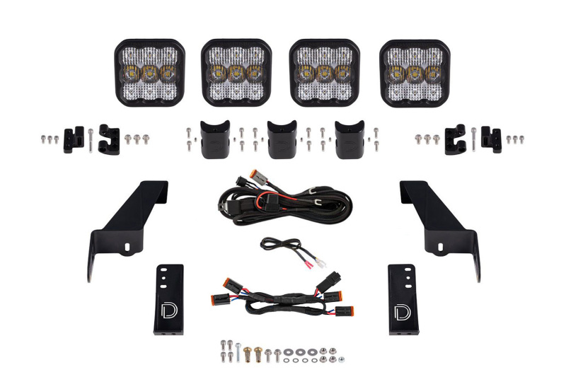 Diode Dynamics Jeep JL SS5 4-Pod CrossLink Grille Lightbar Kit Sport - White Combo