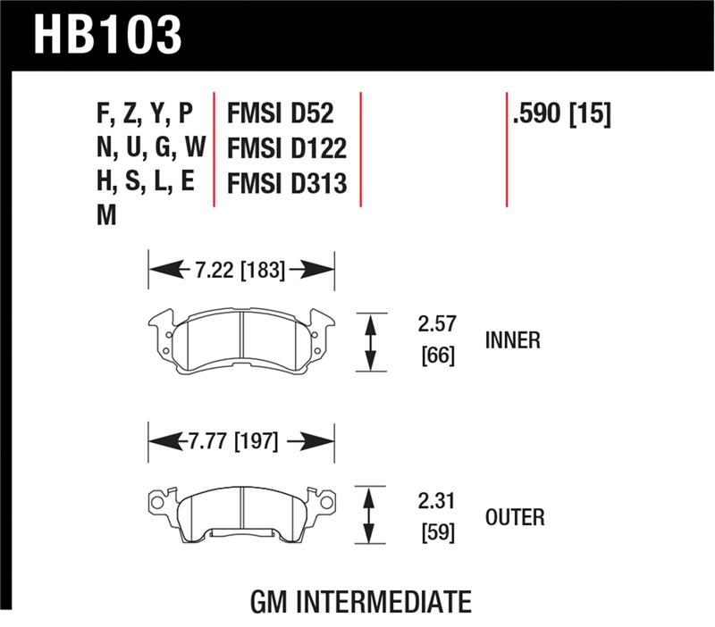 Hawk 76-77 Chevrolet Camaro LT / 72 Camaro Z28 / 69-81 Camaro Super Duty Street Front Brake Pads