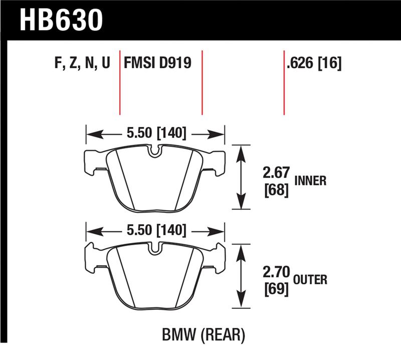 Hawk 04-10 BMW 535i/545i/550i / 04-10 645Ci/650i /02-09 745i/745Li/750  DTC-70 Race Rear Brake Pads