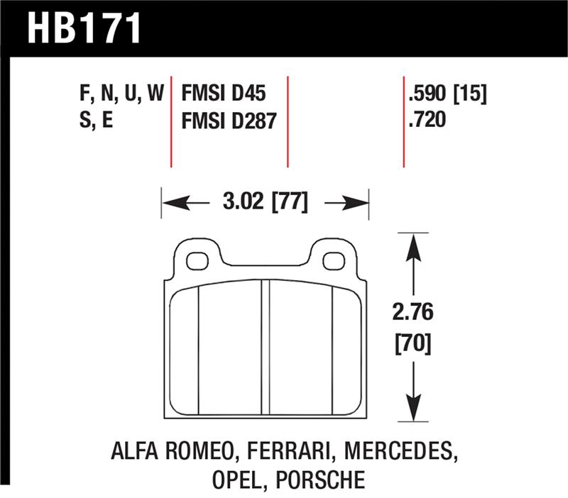 Hawk 69-77 & 84-89 Porsche 911 Blue 9012 Front Race Brake Pads