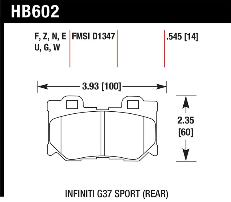 Hawk 10-11 Infiniti FX50 / 09-10 G37 / 09-10 Nissan 370Z DTC-60 Race Rear Brake Pads