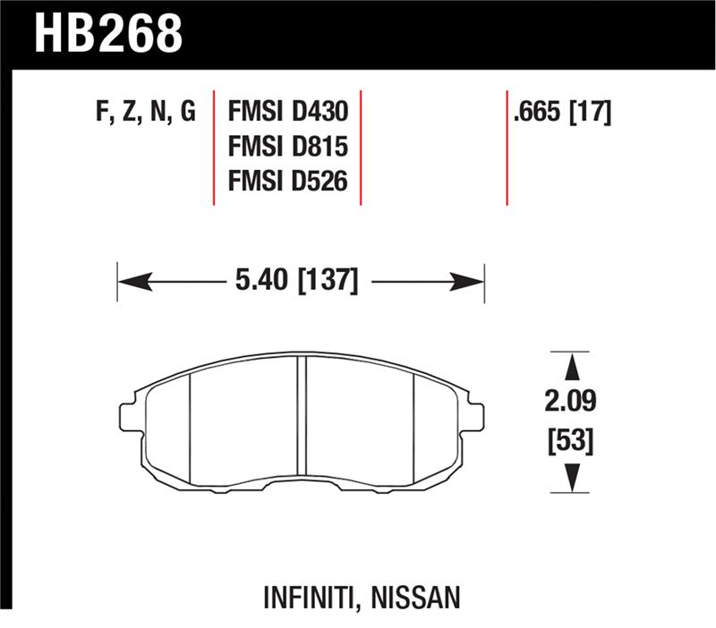 Hawk 03-04 G35/03-05 G35X/ 02-05 350z w/o Brembo HP+ Street Front Brake Pads