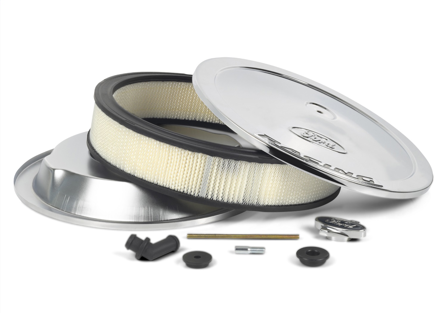 Air Cleaner Kit: Chrome, Ford Emblem And Black Ford Racing Emblem (302-351)