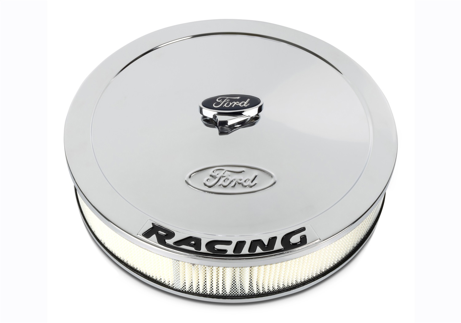 Air Cleaner Kit: Chrome, Ford Emblem And Black Ford Racing Emblem (302-351)