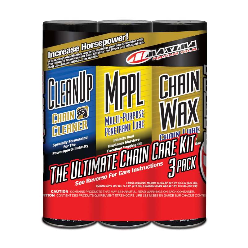 Maxima Chain Wax Ultimate Chain Care Combo Kit - Clean-Up/MPPL/Chain Wax 3-Pack (Aerosol)
