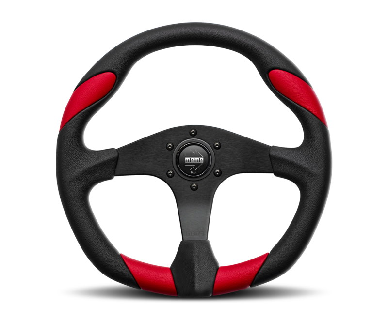 Momo Retro Steering Wheel 360 mm - 4 Black Leather/Wht Stitch/Brushed Spokes