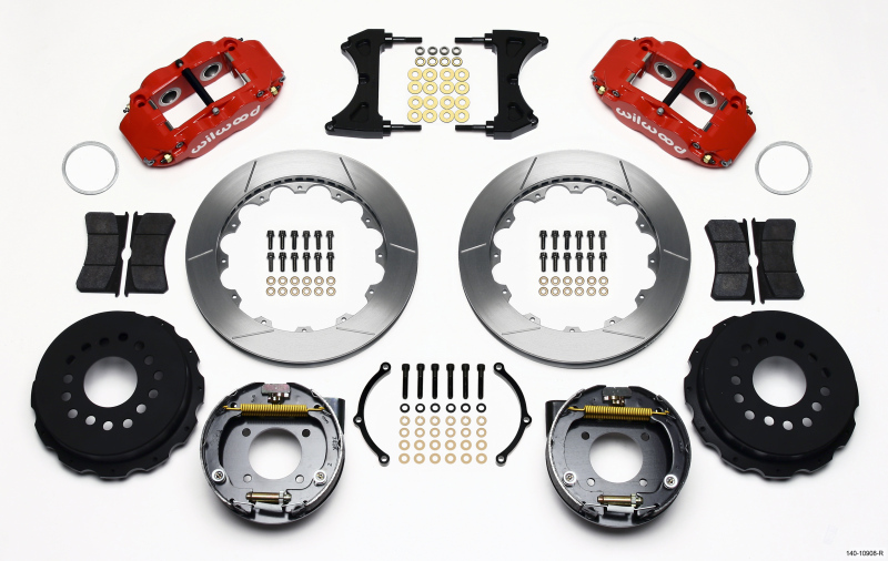 Wilwood Narrow Superlite 4R Rear P-Brk Kit 12.88in Red Chevy 12 Bolt w/ C-Clips Staggered mt
