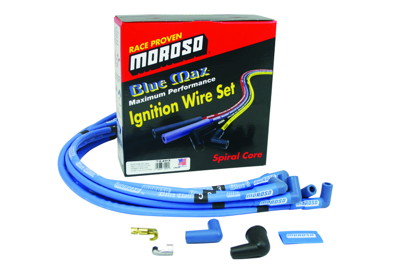 Moroso Chevrolet Small Block Ignition Wire Set - Blue Max - Spiral Core - Sleeved - HEI - 90 Degree