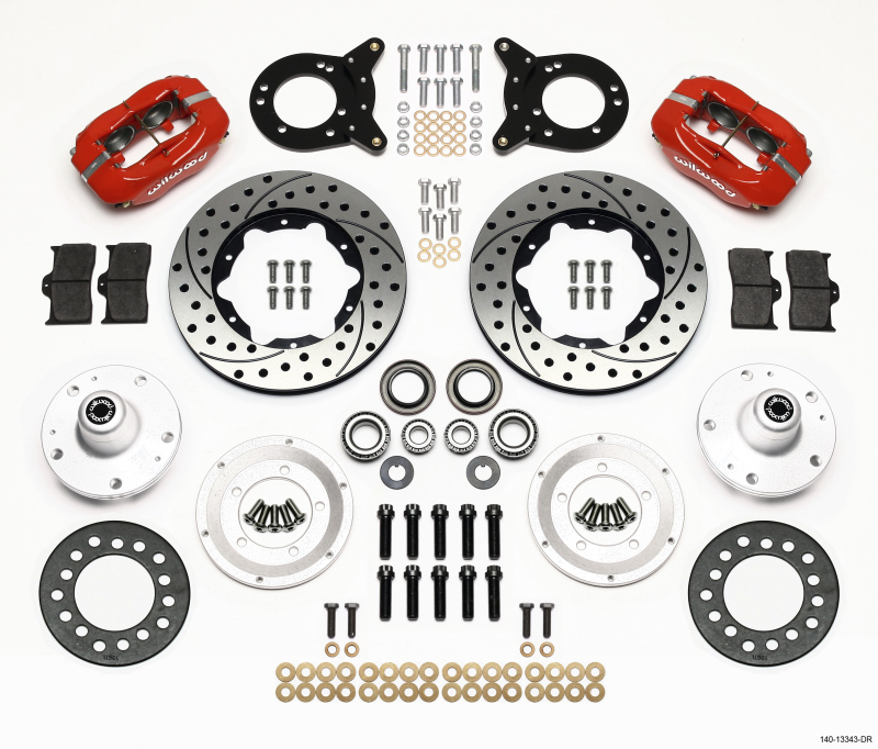 Wilwood Dynapro Dust-Boot Front Kit 11.00in Drilled Red 1965-1969 Mustang Disc & Drum Spindle