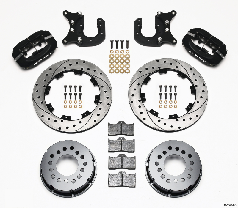 Wilwood Forged Dynalite P/S Rear Kit Drilled Rotor Mopar/Dana 2.36in Off w/Snap Ring Bearing