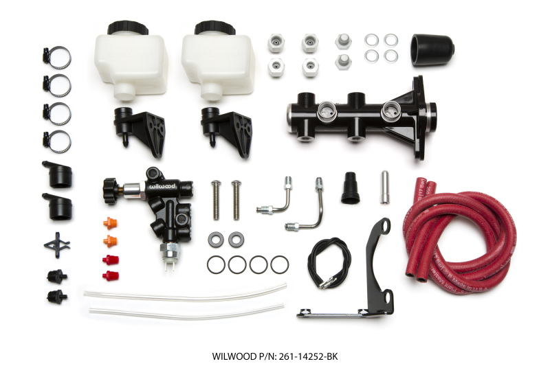 Wilwood Tandem Remote M/C Kit w L/H Bracket & Prop Valve - 1 1/8in Bore Black