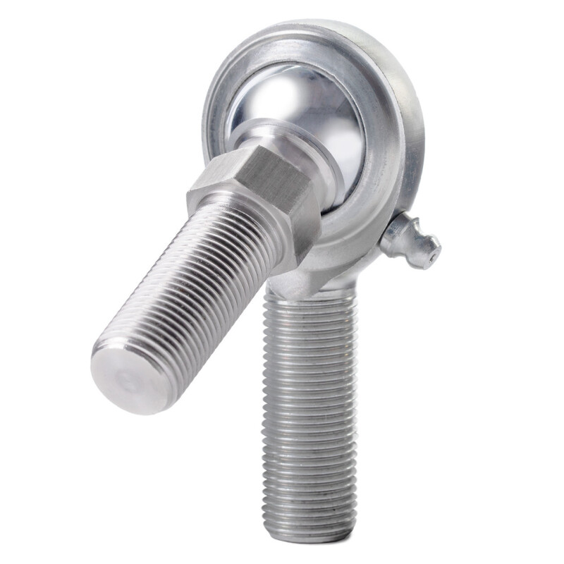 QA1 C Series 2-Pc Rod End - Male/Left Hand - .375in Bore x 3/8-24 w/Stud & Zerk - Carbon Steel