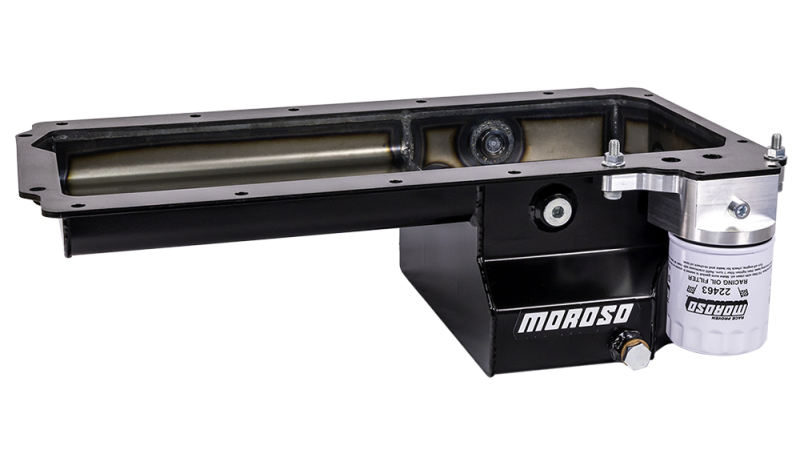 Moroso GM LS Early F-Body (Road Race) Spin-On Filter Drain Back Rear Sump Steel Oil Pan - Black