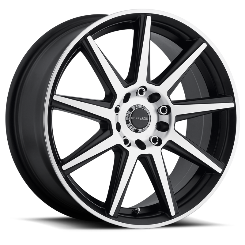 Raceline 144M Storm 15x7in / 5x100/5x114.3 BP / 40mm Offset / 72.62mm Bore - Black & Machined Wheel