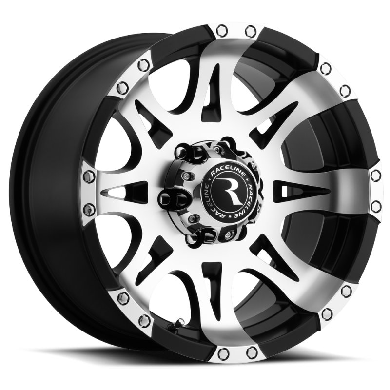 Raceline 982 Raptor 17x9in / 5x127 BP / 0mm Offset / 78.1mm Bore - Black & Machined Wheel