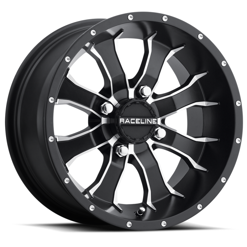 Raceline A77 Mamba 14x7in / 4x110 BP / -47mm Offset / 83.8mm Bore - Black & Machined Wheel