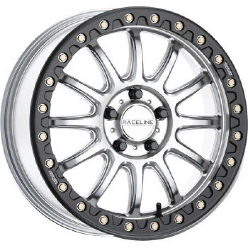 Raceline A14SB Alpha 15x10in/4x156 BP/10mm Offset/132.5mm Bore - Silver & Blk Ring Beadlock Wheel
