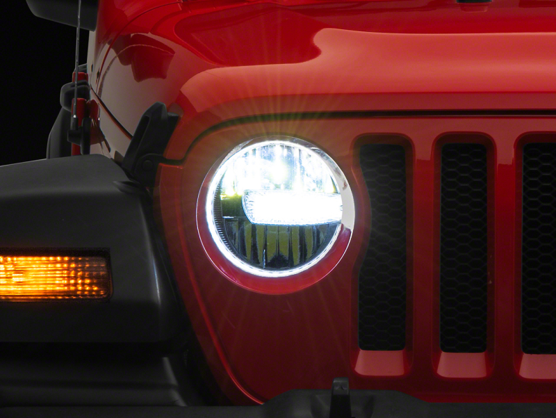 Raxiom 18-23 Jeep Wrangler JL Axial Series 9-In LED Headlights- Black Housing (Clear Lens)