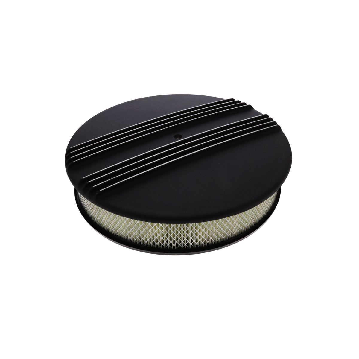 14" X 3" Center Finned Round Aluminum Air Cleaner Kit, Paper Filter, Flat Base - Black