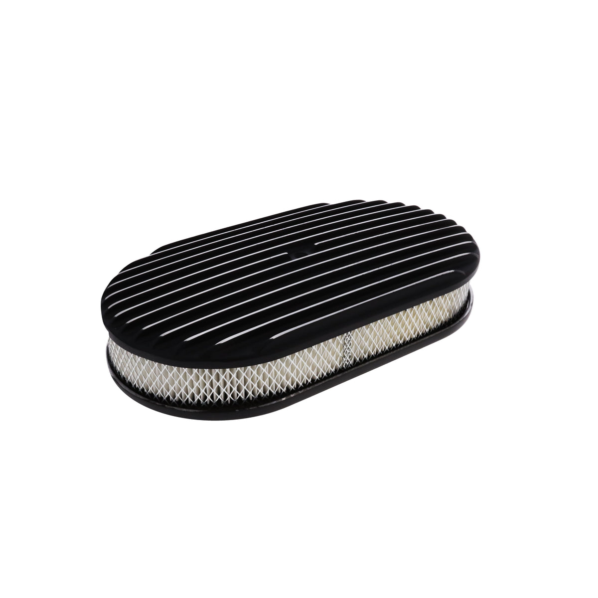 15" X 2" Full Finned Oval Aluminum Air Cleaner Kit, Paper Filter, Flat Base - Black